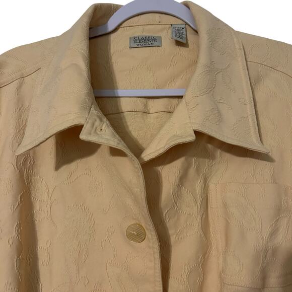 Classic Elements 20/22 Pale Yellow Floral Embossed Texture Jacket Shacket Casual - Picture 2 of 8